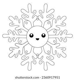 Libro de colorear copos de nieve sobre fondo blanco. Ilustración de vector de contorno