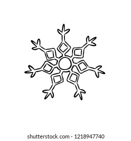 Snowflake coloring template icon in doodle sketch lines