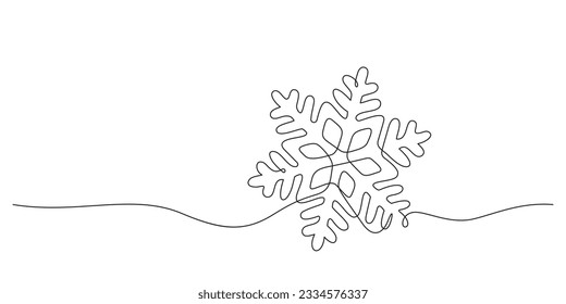 snowflake continuous line drawing in silhouette linear shape christmas and winter concept vector illustration