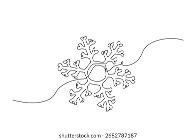 Floco de neve em desenho contínuo de uma linha. Ilustração em arte de linha única do elemento floco de neve. Vetor editável.