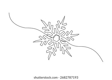 Floco de neve em desenho contínuo de uma linha. Ilustração em arte de linha única do elemento floco de neve. Vetor editável.