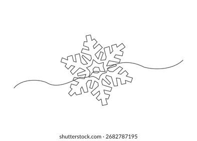 Floco de neve em desenho contínuo de uma linha. Ilustração em arte de linha única do elemento floco de neve. Vetor editável.