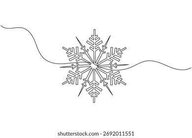 Copo de nieve continuo de una línea de dibujo minimalista invierno estación fría símbolo ilustración