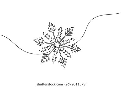 Snowflake continuous one line drawing minimalist winter cold season symbol illustration