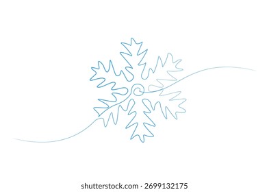 Snowflake in continuous one line drawing. Single line art illustration of snowflake element. Editable vector.