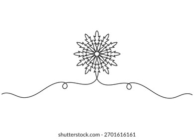 Snowflake continuous one line drawing minimalist style outline illustration