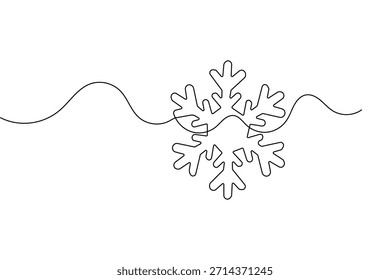 Floco de neve contínuo uma linha desenhando vetor contorno minimalista no fundo branco