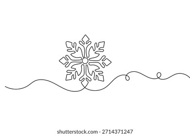Copo de nieve continua una línea dibujando Vector de contorno minimalista sobre fondo blanco