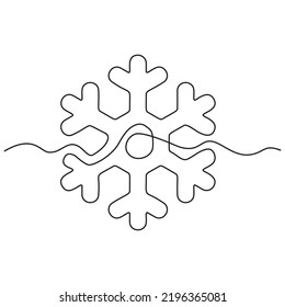 Snowflake continuous one line illustration, minimalist snow flake line art, single outline drawing, snow flake element, snow symbol