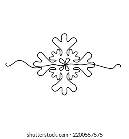 Snowflake continuous one line illustration, minimalist snow flake line art, single outline drawing, snow flake element, snow symbol