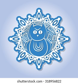 Snowflake with a contour of an owl. A greeting card for New Year and the invitation card for a holiday. Vector illustration