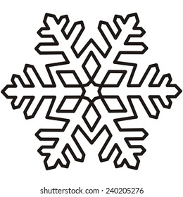 snowflake, contour, white and black colors, white background, vector sign