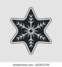 Snowflake cookie icon isolated on white background. Snowflake cookie icon for logo, label, emblem. Print for t-shirt, typography. Vector illustration