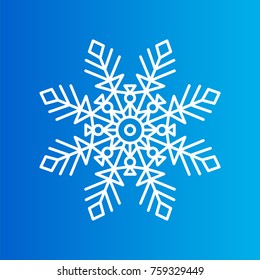 Snowflake created from ornamental patterns with geometric elements vector illustration isolated on blue background, New Year symbol flat style design