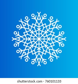 Snowflake created from ornamental patterns with geometric elements vector illustration isolated on blue background, New Year symbol flat style design