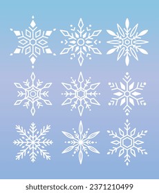 
Snowflake crystal line illustration set