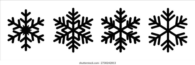 snowflake crystal silhouette vector icon set, black color and white background