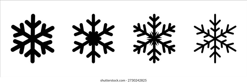 snowflake crystal silhouette vector icon set, black color and white background