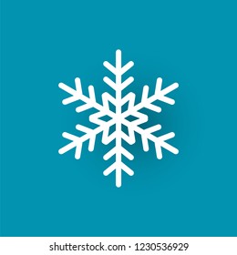 Snowflake cut out icon isolated on blue. Winter symbol, xmas flake New Year and Christmas sign, frozen crystal frozen element, vector paper object