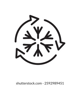 Snowflake cycle icon. Winter refresh symbol. Cold air circulation. Vector illustration.