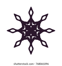 Snowflake dark silhouette icon isolated on white background. Vector illustration with black beautiful patterned frozen water crystal in flat style