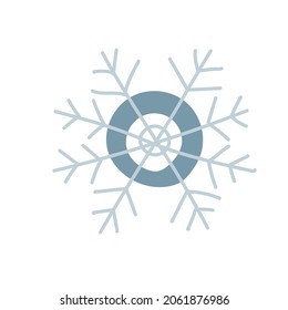 Snowflake decoration in doodle style. Simple decor for a festive Christmas and New Years. Vector illustration isolated on white background.