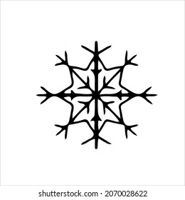 Snowflake decoration in doodle style. Simple decor for a festive Christmas and New Years. Vector illustration isolated on white background.