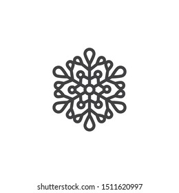 Snowflake decoration line icon. linear style sign for mobile concept and web design. Ornate snowflake outline vector icon. Symbol, logo illustration. Vector graphics