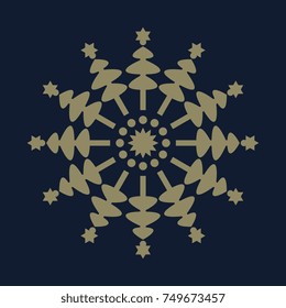 Snowflake decorative element for design. Printing block for hand made greeting cards, tags, gift wrapping, holidays invitations. Vector illustration.