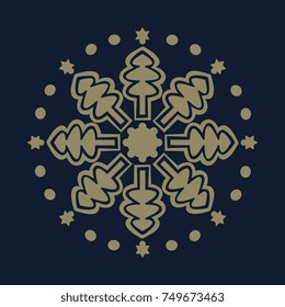 Snowflake decorative element for design. Printing block for hand made greeting cards, tags, gift wrapping, holidays invitations. Vector illustration.