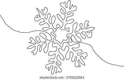 A snowflake design is bisected by two curved lines.