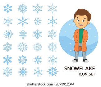 Iconos planos de diseño de copos de nieve.