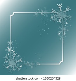 Snowflake Design Paper Poster With Square Frame Merry Christmas Snow Stars Gray Background