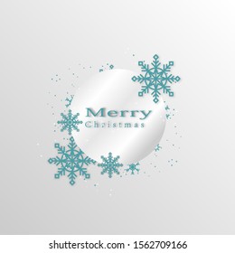 Snowflake Design Poster Paper With Square Frame, Merry Christmas Letters, Snow Stars, Gray Background