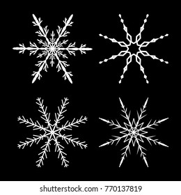 Snowflake design set outline for christmas isolated on black background