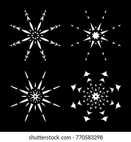 Snowflake design set outline for christmas isolated on black background