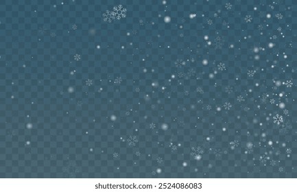 Diseño de copo de nieve. Invierno. Nevada. Blanco y azul. Copos de nieve dispersos. Tema de diciembre. Paisaje nevado. Huracán. Tarjetas de Navidad