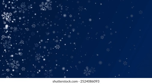 Snowflake design. Winter. Snowfall. White and blue. Scattered snowflakes. December theme. Snowy landscape. Hurricane. Christmas cards