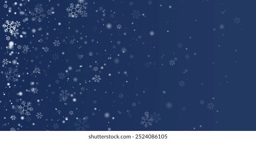 Snowflake design. Winter. Snowfall. White and blue. Scattered snowflakes. December theme. Snowy landscape. Hurricane. Christmas cards