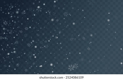 Schneeflocken-Design. Winter. Schneefall. Weiß und blau. Verstreute Schneeflocken. Dezember-Thema. Schneebedeckte Landschaft. Hurrikan. Weihnachtskarten