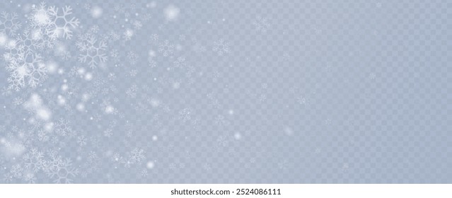 Snowflake design. Winter. Snowfall. White and blue. Scattered snowflakes. December theme. Snowy landscape. Hurricane. Christmas cards