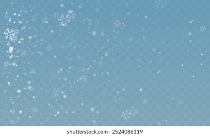 Snowflake design. Winter. Snowfall. White and blue. Scattered snowflakes. December theme. Snowy landscape. Hurricane. Christmas cards