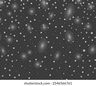 Snowflake design. Winter. Snowfall. White and blue. Scattered snowflakes. December theme. Snowy landscape. Hurricane. Christmas cards, Winter snowfall effect of falling white snowflakes.