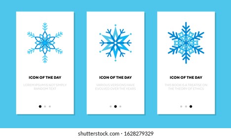 Snowflake designs flat vector icon set. Snow, cold, beautiful, pattern isolated sign pack. Winter and cold weather concept. Vector illustration symbol elements for web design and apps.