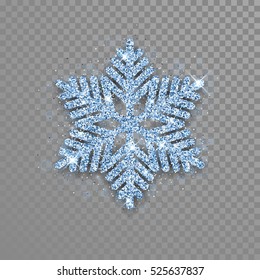 Schneeflocke mit Diamantglitter-Textur. Weihnachten, Silvester goldene, glitzernde Dekoration auf transparentem Hintergrund mit leuchtendem Frostlicht. Vektorsymbol einzeln.