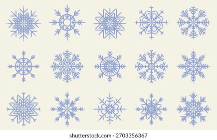 Copo de nieve diferentes Formas conjunto. Icono de línea plana azul detallado, conjunto de elementos, Ilustración vectorial de nieve