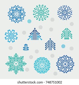 Snowflake digital electronic icons