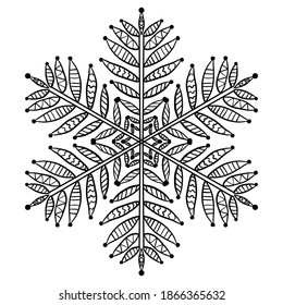 Dibujo a mano de garrafa de garrapatas de nieve. Negro sobre blanco. Colección de copos de nieve para el diseño navideño de invierno. Iconos de copos de nieve. Icono vector copo de nieve. Diseño navideño. Ilustración vectorial.