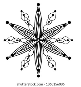 Dibujo a mano de garrafa de garrapatas de nieve. Negro sobre blanco. Colección de copos de nieve para el diseño navideño de invierno. Iconos de copos de nieve. Icono vector copo de nieve. Diseño navideño. Ilustración vectorial.