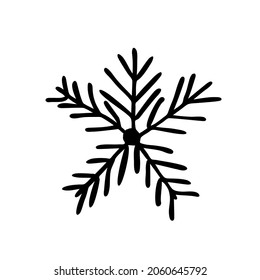 Dibujo a mano de garrafa de garrapatas de nieve. Negro sobre blanco.